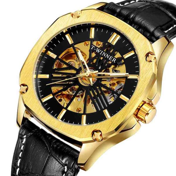 steampunk watches t-winner square new men gold skeleton gear car mechanical artistic leather gift box ship, Slivery;brown 
steampunk watches t-winner square new men gold skeleton gear car mechanical artistic leather gift box ship, Slivery;brown