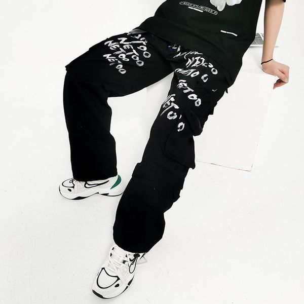 men's pants letter graffiti pockets overalls mens cargo streetwear drawstring straigh oversize trousers hip hop couple track, Black
men's pants letter graffiti pockets overalls mens cargo streetwear drawstring straigh oversize trousers hip hop couple track, Black