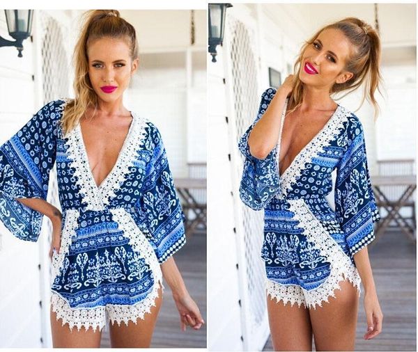 womens jumpsuit v-neck bodysuit casual white lace floral elegant jumpsuits rompers new, Black;white 
womens jumpsuit v-neck bodysuit casual white lace floral elegant jumpsuits rompers new, Black;white