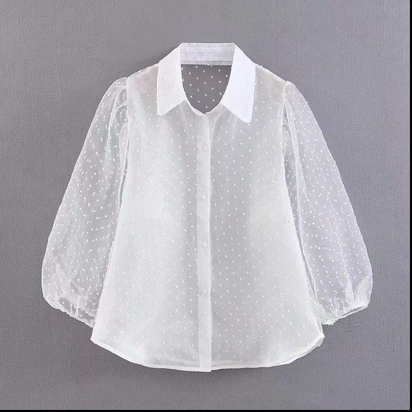 dots embroidery women elegant organza blouse 2021 lantren sleeve black see through chic casual turn down collar shirt blusas, White
dots embroidery women elegant organza blouse 2021 lantren sleeve black see through chic casual turn down collar shirt blusas, White