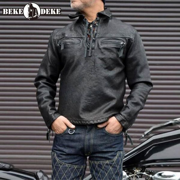 men's leather & faux harajuku designer men pullover lace up natural sheepskin sweatshirt male punk slim fit zipper biker genuine jacke, Black
men's leather & faux harajuku designer men pullover lace up natural sheepskin sweatshirt male punk slim fit zipper biker genuine jacke, Black