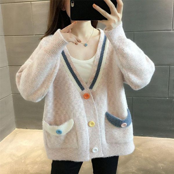 women's knits & tees chenille v-neck sweater jacket women 2021 fashion autumn and winter wear loose color-blocking knitted cardigan, White
women's knits & tees chenille v-neck sweater jacket women 2021 fashion autumn and winter wear loose color-blocking knitted cardigan, White