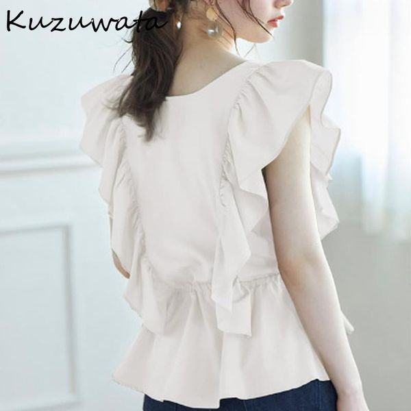women's blouses & shirts kuzuwata 2021 summer temperament office lady o-neck flying sleeve solid slim waist bluas women japanese, White
women's blouses & shirts kuzuwata 2021 summer temperament office lady o-neck flying sleeve solid slim waist bluas women japanese, White