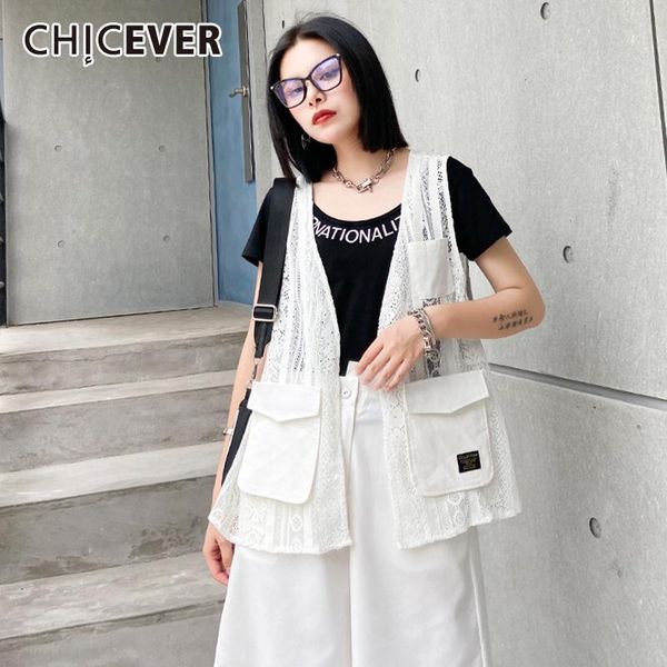 women's vests chicever lace vest women patchwork pocket v neck sleeveless thin waistcoat 2021 fashion clothes, Black;white
women's vests chicever lace vest women patchwork pocket v neck sleeveless thin waistcoat 2021 fashion clothes, Black;white