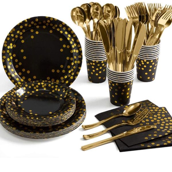 disposable dinnerware black and gold party supplies 175 pieces golden dot paper plates napkins cups plastic
disposable dinnerware black and gold party supplies 175 pieces golden dot paper plates napkins cups plastic