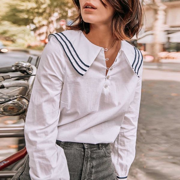 2021 new blue stripe sailor shirt summer casual crew neck long sleeve white cotton blouse vintage tunic women autumn 6oa2, White;black
2021 new blue stripe sailor shirt summer casual crew neck long sleeve white cotton blouse vintage tunic women autumn 6oa2, White;black