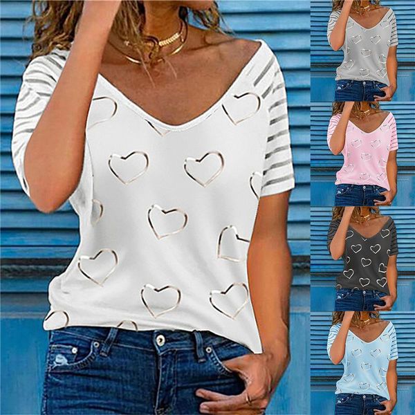 women's t-shirt summer fashion striped camisetas hearts printed t shirt v neck casual loose short sleeve top, White
women's t-shirt summer fashion striped camisetas hearts printed t shirt v neck casual loose short sleeve top, White