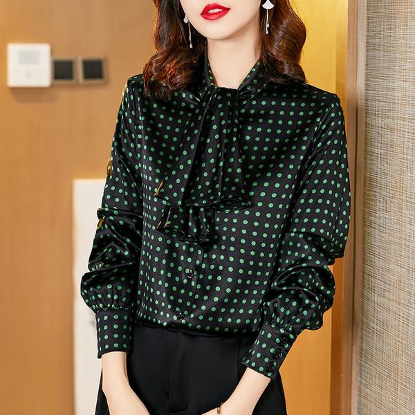 women's blouses & shirts natural real silk satin shirt elegant bow long sleeve vintage dot print loose office lady work blouse spring a, White
women's blouses & shirts natural real silk satin shirt elegant bow long sleeve vintage dot print loose office lady work blouse spring a, White