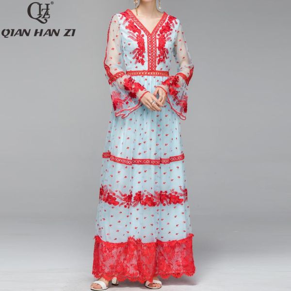 casual dresses qian han zi 2021 designer fashion runway maxi dress women flare sleeve mesh embroidered patchwork lace vintage v-neck long, Black;gray
casual dresses qian han zi 2021 designer fashion runway maxi dress women flare sleeve mesh embroidered patchwork lace vintage v-neck long, Black;gray