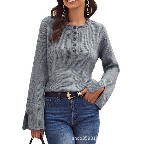 women's sweaters autumn womens sweater gray pullover flared sleeves fashion long-sleeved round neck button decoration casual knit, White;black
women's sweaters autumn womens sweater gray pullover flared sleeves fashion long-sleeved round neck button decoration casual knit, White;black