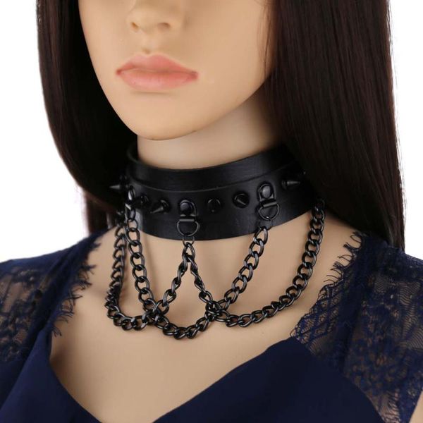 chokers black leather choker female collar for women goth punk chain harajuku necklace vegan chocker festival girls gothic jewelry, Golden;silver