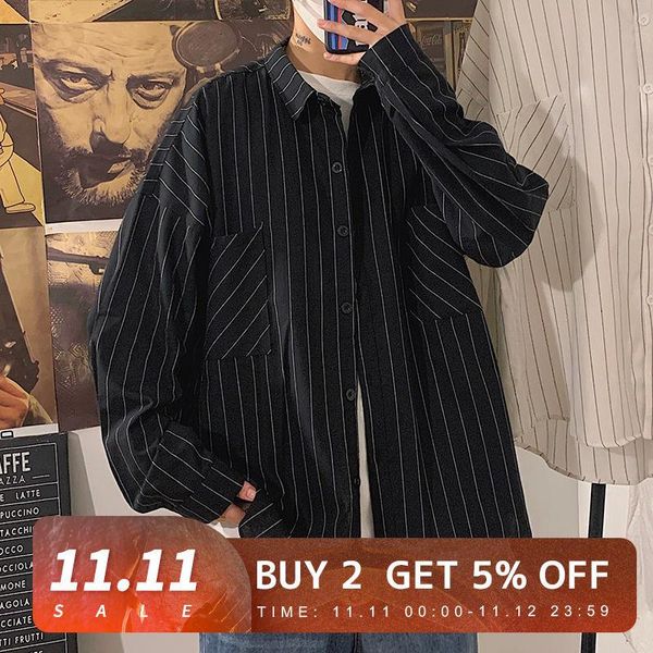 men's casual shirts black white striped 2021 men long sleeve shirt streetwear man oversized blouse, White;black
men's casual shirts black white striped 2021 men long sleeve shirt streetwear man oversized blouse, White;black