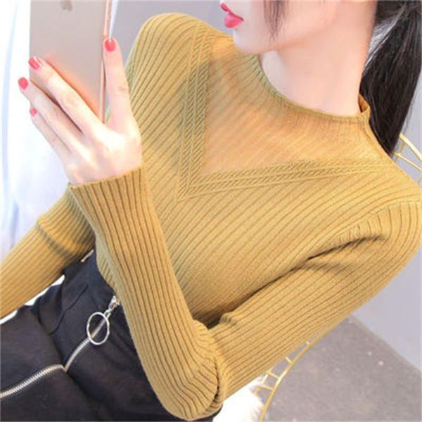 women's sweaters autumn style with slim short half high neck gauze net long-sleeved western sweater h1090, White;black
women's sweaters autumn style with slim short half high neck gauze net long-sleeved western sweater h1090, White;black
