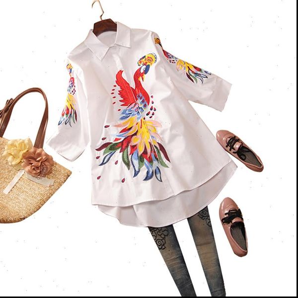 2021 women new spring peacock embroidery fashion shirt female vintage national loose casual plus size long shirt 3xl, White
2021 women new spring peacock embroidery fashion shirt female vintage national loose casual plus size long shirt 3xl, White