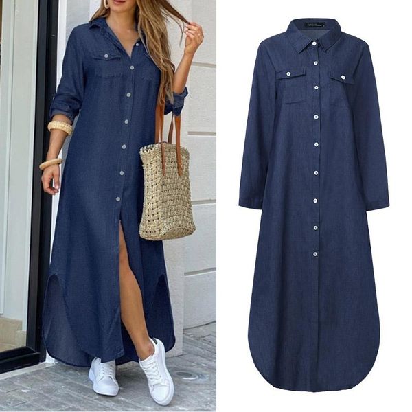 casual dresses plus size women's denim blue dress 2022 autumn maxi vestidos female side fork party robe solid vintage 5xl, Black;gray
casual dresses plus size women's denim blue dress 2022 autumn maxi vestidos female side fork party robe solid vintage 5xl, Black;gray