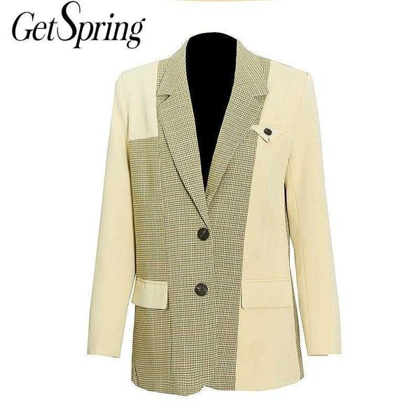 getspring women blazer plaid patchwork suit single breasted long sleeve ladies coat women's jacket 210601, White;black
getspring women blazer plaid patchwork suit single breasted long sleeve ladies coat women's jacket 210601, White;black