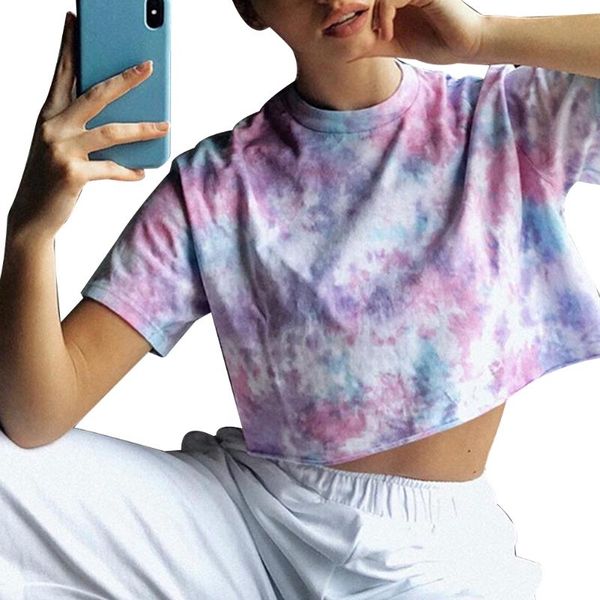 women's t-shirt tie-dye printed crop summer fashion casual loose short sleeve cropped, White
women's t-shirt tie-dye printed crop summer fashion casual loose short sleeve cropped, White