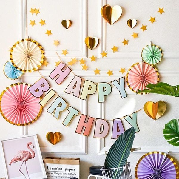 party decoration happy birthday banner colorful macarons bunting one year old girl confetti small starsdecoration 
party decoration happy birthday banner colorful macarons bunting one year old girl confetti small starsdecoration