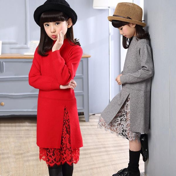 girl's dresses girl children winter sweater dress lace stitching split long turtleneck knitted kids girls sleeves party clothes, Red;yellow
girl's dresses girl children winter sweater dress lace stitching split long turtleneck knitted kids girls sleeves party clothes, Red;yellow