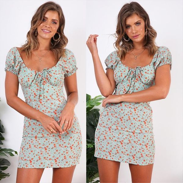 floral printed prairie chic womens tank sheath dresses summer short sleeve tea dress bow off shoulder beach party sundress, White