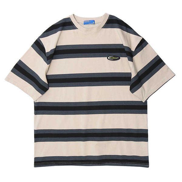 est t shirt men japanese harajuku style t-shirt ins loose o neck short sleeve couple tee women striped streetwear 210527, White;black
est t shirt men japanese harajuku style t-shirt ins loose o neck short sleeve couple tee women striped streetwear 210527, White;black