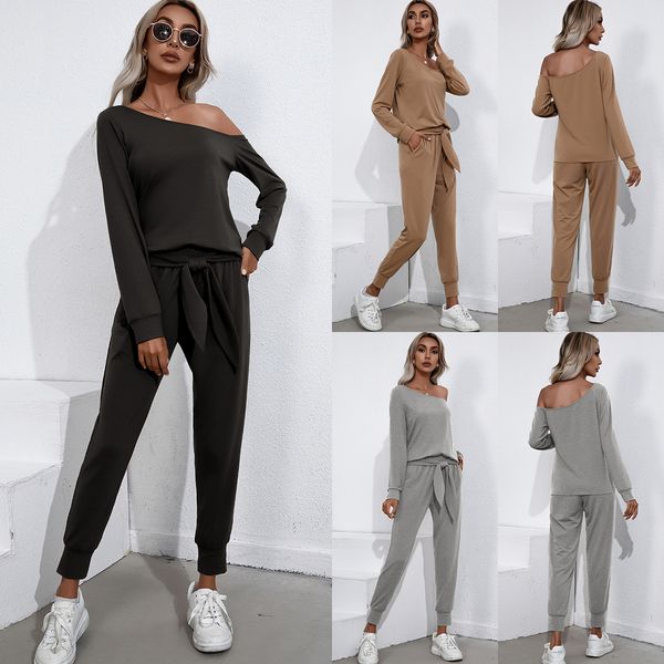 wome's solid long sleeve one-shoulder pullovers sets 2021 autumn winter lace up homewear suits ladies casual sport sportwears suit, White
wome's solid long sleeve one-shoulder pullovers sets 2021 autumn winter lace up homewear suits ladies casual sport sportwears suit, White