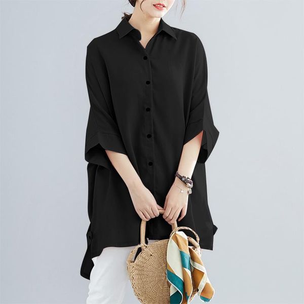 women's blouses & shirts casual high low blouse tunic blusas 2022 summer women short sleeve vintage shirt female loose lapel che, White
women's blouses & shirts casual high low blouse tunic blusas 2022 summer women short sleeve vintage shirt female loose lapel che, White