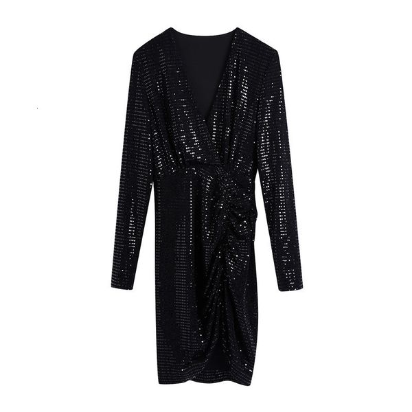 2021 new cross v neck sequined pleated women chic long sleeve slim brand es party mini vestido w6ht, Black;gray
2021 new cross v neck sequined pleated women chic long sleeve slim brand es party mini vestido w6ht, Black;gray