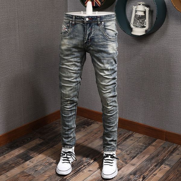 2021 new italian style fashion men jeans retro wash elastic slim fit ripped denim pants vintage designer long trousers hom juv6, Blue
2021 new italian style fashion men jeans retro wash elastic slim fit ripped denim pants vintage designer long trousers hom juv6, Blue