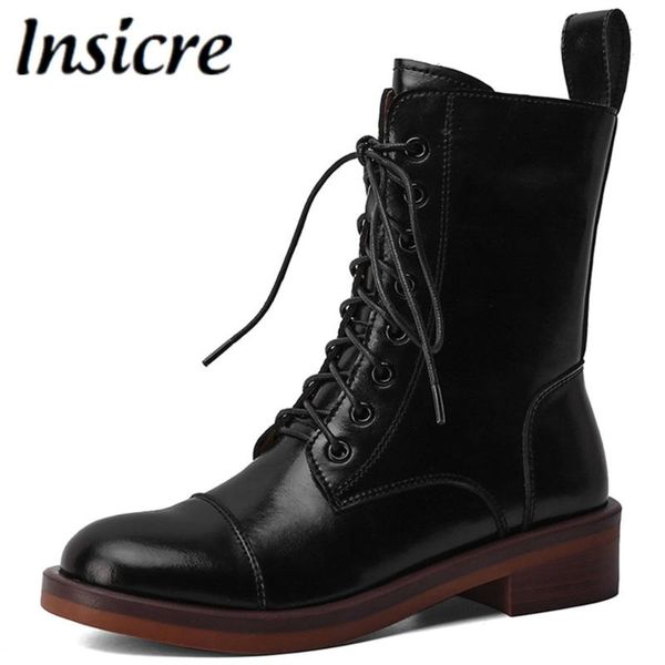 boots insicre ankle woman lace up front zipper genuine leather round toe band low square heel all match shoes, Black
boots insicre ankle woman lace up front zipper genuine leather round toe band low square heel all match shoes, Black