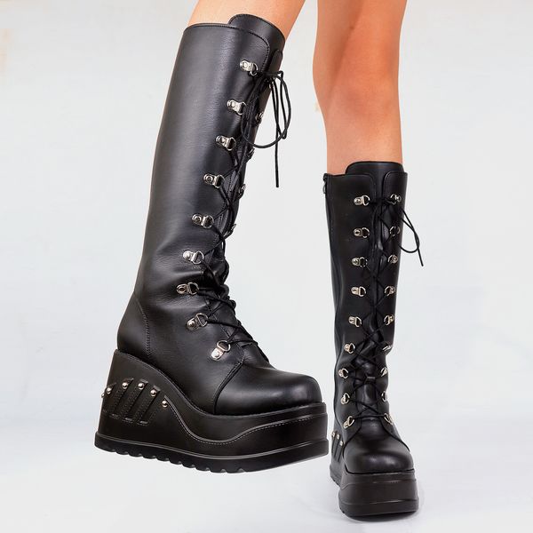 brand great quality large size black gothic cool halloween gift motorcycle boots woman punk high heeled platform wedges shoes
brand great quality large size black gothic cool halloween gift motorcycle boots woman punk high heeled platform wedges shoes