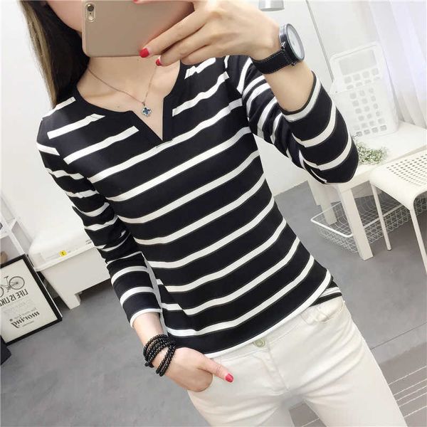 korean autumn 2021 slim stripe v-neck long sleeve t-shirt women's clothing top, White
korean autumn 2021 slim stripe v-neck long sleeve t-shirt women's clothing top, White