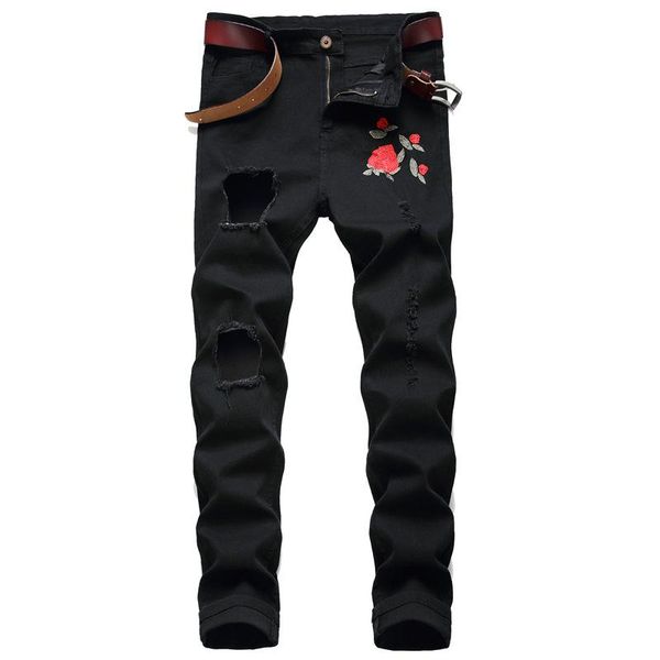 men's jeans skinny black hole men embroidery floral ripped full length washed casual denim straight pants wild four seasons, Blue
men's jeans skinny black hole men embroidery floral ripped full length washed casual denim straight pants wild four seasons, Blue