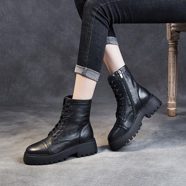boots yiluan retro student genuine leather short zipper flat elegant shoes platform motorcycle women, Black
boots yiluan retro student genuine leather short zipper flat elegant shoes platform motorcycle women, Black
