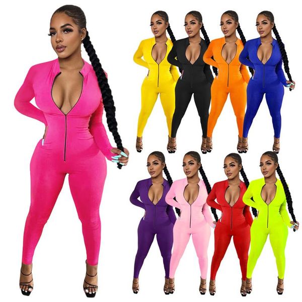 women solid color casual skinny zipper jumpsuit rompers slim fit female fashion clothing plus size jumpsuits, Black;white
women solid color casual skinny zipper jumpsuit rompers slim fit female fashion clothing plus size jumpsuits, Black;white