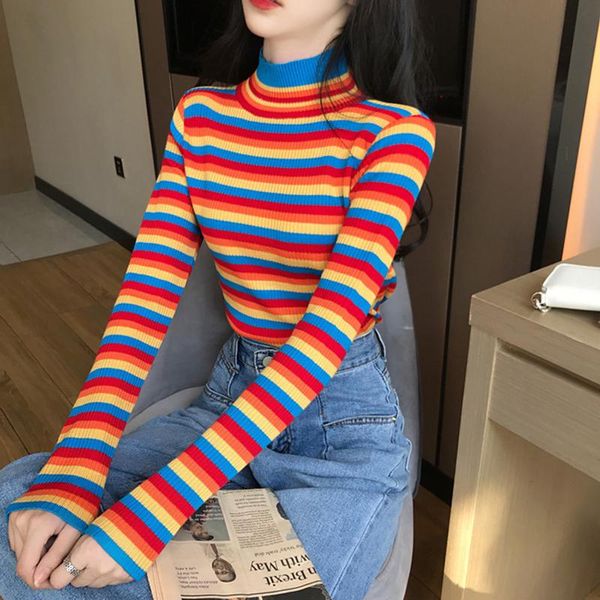 women's sweaters winter rainbow knitted women and long sleeve casual o-neck pullovers sueter mujer striped turtleneck jumper, White;black
women's sweaters winter rainbow knitted women and long sleeve casual o-neck pullovers sueter mujer striped turtleneck jumper, White;black