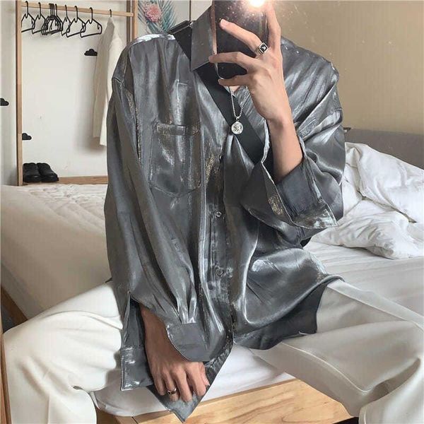 men's casual shirts long-sleeved shirt men korean fashion premium texture glossy blouse male chic trend drape handsome couple clothes, White;black
men's casual shirts long-sleeved shirt men korean fashion premium texture glossy blouse male chic trend drape handsome couple clothes, White;black