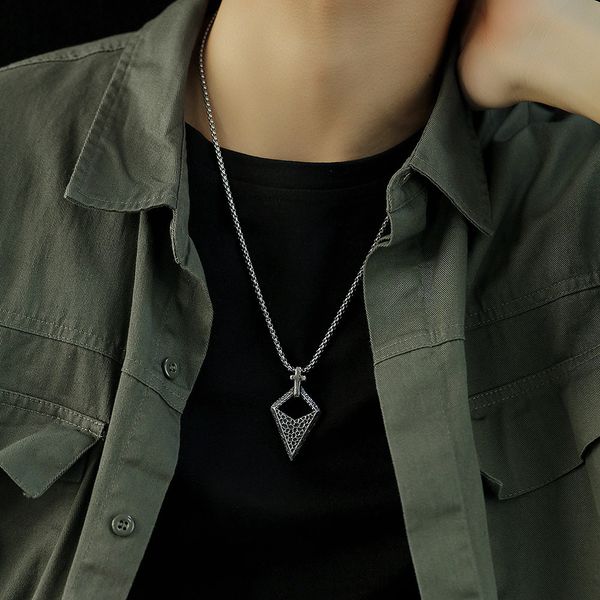 live broadcast street fashion men's cross titanium steel necklace personalized hip hop triangle cone versatile pendant, Silver
live broadcast street fashion men's cross titanium steel necklace personalized hip hop triangle cone versatile pendant, Silver