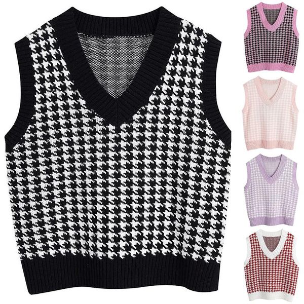 women's vests women sweater vest autumn knitted houndstooth v-neck fashion oversized sleeveless female, Black;white
women's vests women sweater vest autumn knitted houndstooth v-neck fashion oversized sleeveless female, Black;white