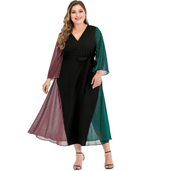 plus size dresses elegant patchwork women dress female flare sleeve office chiffon contrast a-line vintage v neck wrap vestidos, Black
plus size dresses elegant patchwork women dress female flare sleeve office chiffon contrast a-line vintage v neck wrap vestidos, Black
