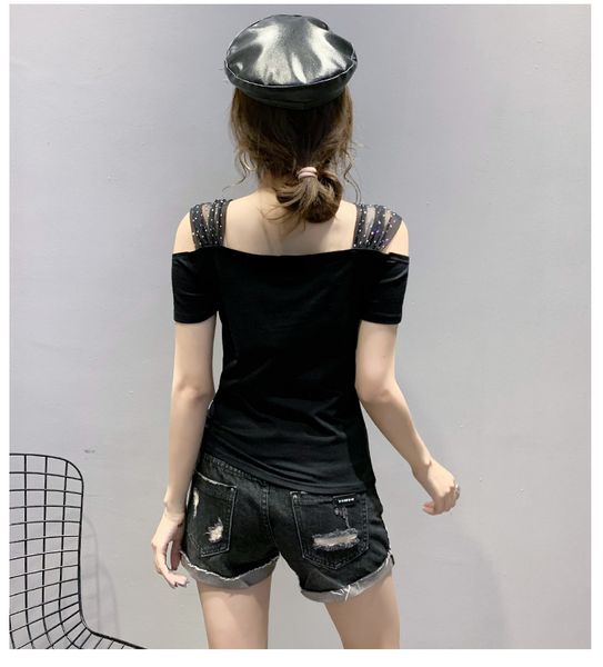 2021 new summer korean clothes t-shirt chic drape off shouder diamonds women ropa mujer short sleeve all match tees t06301 ao6n, White
2021 new summer korean clothes t-shirt chic drape off shouder diamonds women ropa mujer short sleeve all match tees t06301 ao6n, White