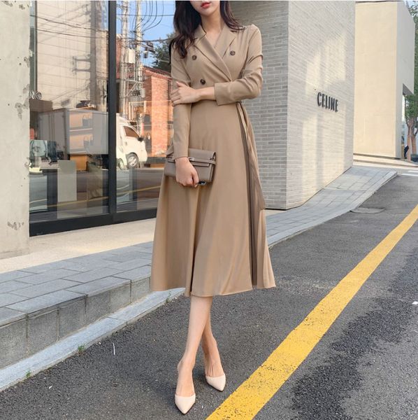 2021 new merchall casual suit collar spring autumn women sleeve office lady long slim with belt a-line female 08w7, Black;gray
2021 new merchall casual suit collar spring autumn women sleeve office lady long slim with belt a-line female 08w7, Black;gray