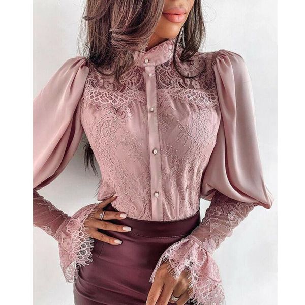 women's ladies lace long puff sleeve blouse office work stand collar buttons shirt slim fit casual blouse female blusas, White
women's ladies lace long puff sleeve blouse office work stand collar buttons shirt slim fit casual blouse female blusas, White