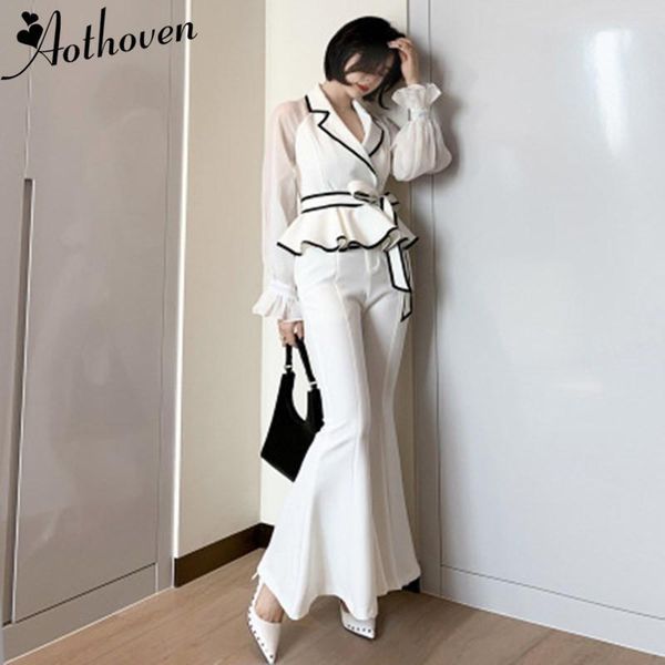 women's two piece pants white women suit sets notched collar ruffles vintage party casual and office elegant long bell-bottomed 2 set
women's two piece pants white women suit sets notched collar ruffles vintage party casual and office elegant long bell-bottomed 2 set