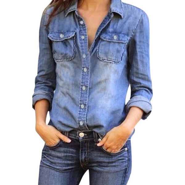 women's blouses & shirts women denim vintage long cuffs sleeve washed female coat blouse lady classic lapel tees jacket, White
women's blouses & shirts women denim vintage long cuffs sleeve washed female coat blouse lady classic lapel tees jacket, White