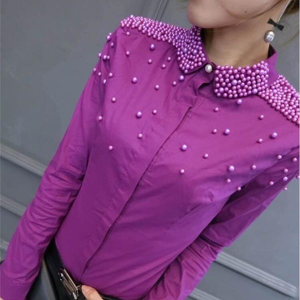 women's blouses & shirts spring fashion 6 color long sleeve hard bead cotton women work wear office plus size 1126, White
women's blouses & shirts spring fashion 6 color long sleeve hard bead cotton women work wear office plus size 1126, White
