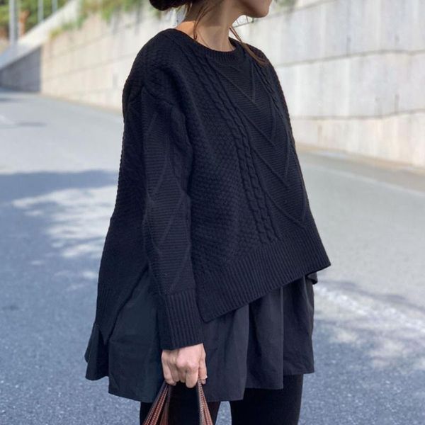 women's sweaters two-piece sweater + shrit for women pullover fashion casual simple pure black knit bottoming autumn spring outwear, White;black
women's sweaters two-piece sweater + shrit for women pullover fashion casual simple pure black knit bottoming autumn spring outwear, White;black