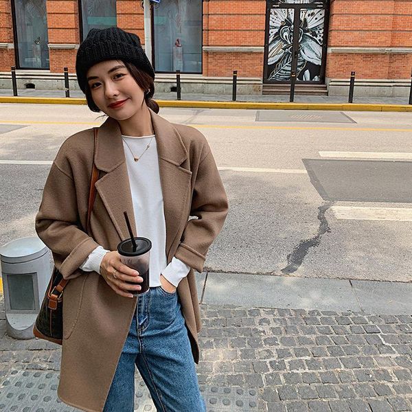 women's wool & blends korean double-sided tweed pure coat medium long loose 2021 winter off shoulder wide version small women, Black
women's wool & blends korean double-sided tweed pure coat medium long loose 2021 winter off shoulder wide version small women, Black