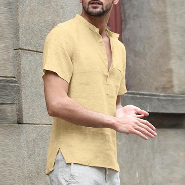 men's t-shirts baggy breathable split hem cotton linen solid button plus size t shirts v-neck tshirts for men, White;black
men's t-shirts baggy breathable split hem cotton linen solid button plus size t shirts v-neck tshirts for men, White;black