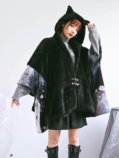 women's trench coats japanese women vintage harajuku punk style black print cat ear cloak coat streetwear fashion gothic casual outwear, Tan;black
women's trench coats japanese women vintage harajuku punk style black print cat ear cloak coat streetwear fashion gothic casual outwear, Tan;black